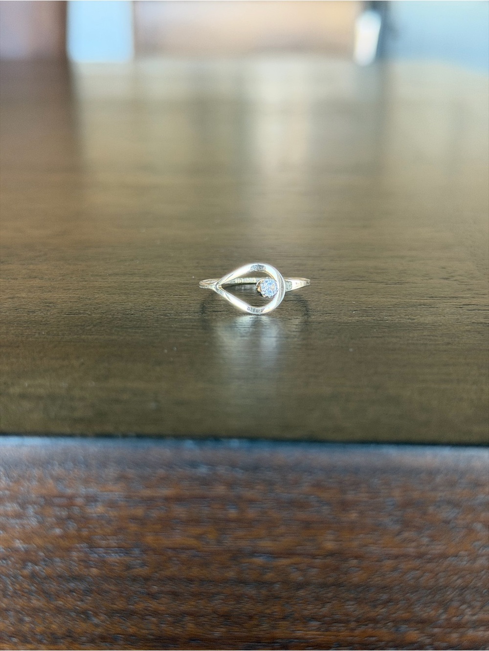 Delicate Gold tone Teardrop Ring with Central Diamond Accent